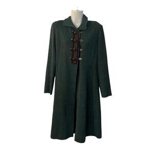 ASKA Wool Vintage Green Duster Length Coat SZ S Military Lagenlook Earthy